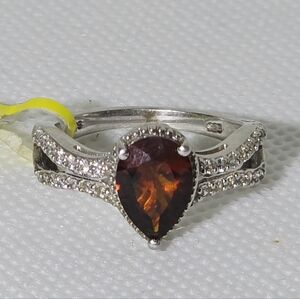 Designer Signed Natural Hessonite Garnet Ring Size 7